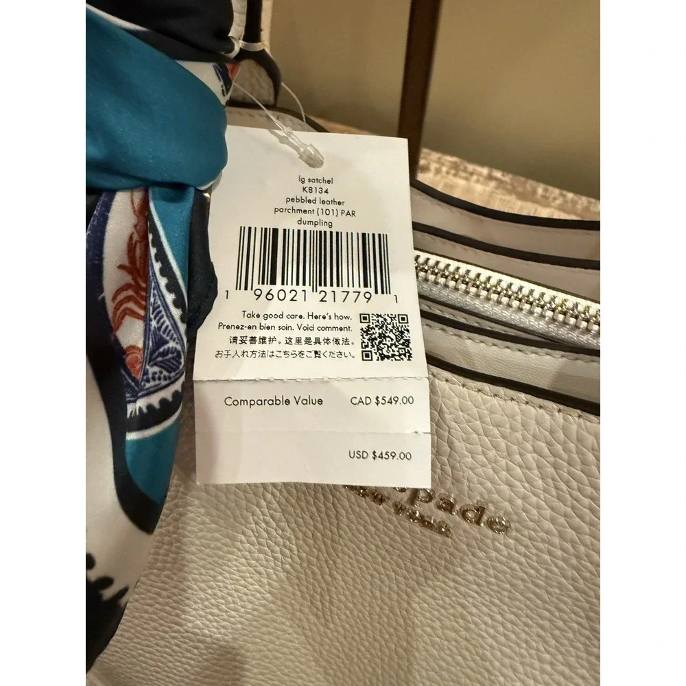 NWT Kate‎ Spade Dumpling Leather Large Satchel Bag Parchment Crossbody 459$